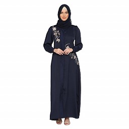 Front Open cuff sleeves  Embroidery Abaya - Navy Blue Front Open cuff sleeves  Embroidery Abaya - Navy Blue
